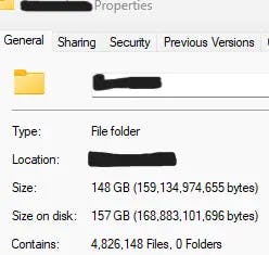 Screenshot of Folder Properties showing over 5 million files